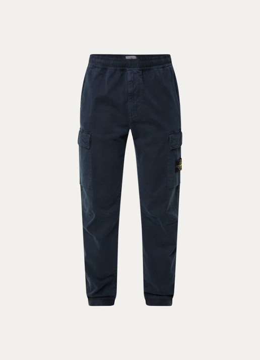 Stone Island S00L1 tapered fit cargobroek met steekzakken en logo - voorkant 5 donkerblauw