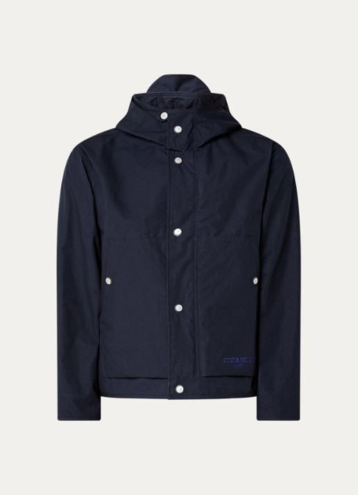 Stone Island S00X1 Marina jack met logo en capuchon - voorkant 4 donkerblauw