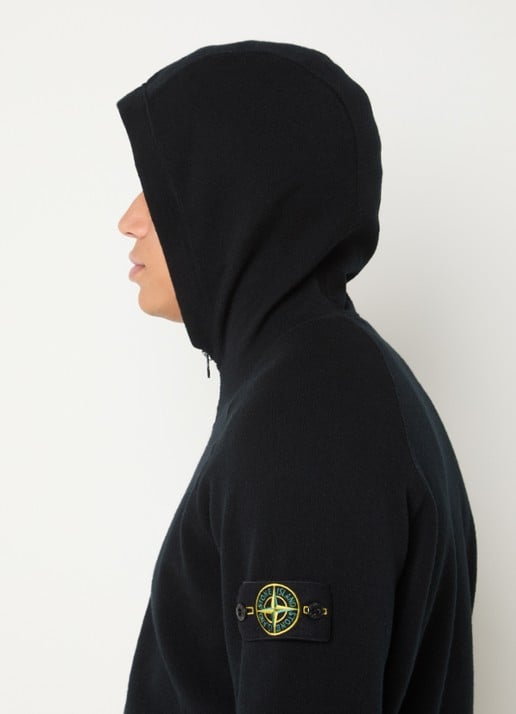 Stone Island S01A1 fijngebreid vest in scheerwolblend met logo - detail 3 zwart