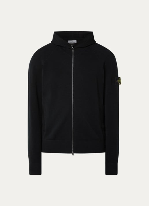 Stone Island S01A1 fijngebreid vest in scheerwolblend met logo - voorkant 5 zwart