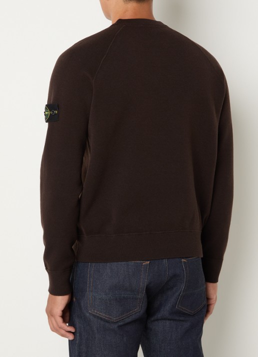 Stone Island S01A1 fijngebreide trui in scheerwolblend met logo - achterkant 3 bruin