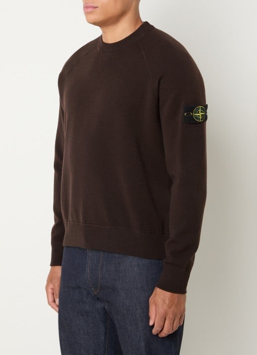 Stone Island S01A1 fijngebreide trui in scheerwolblend met logo