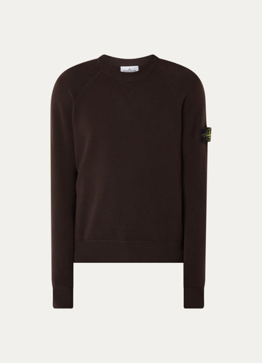 Stone Island S01A1 fijngebreide trui in scheerwolblend met logo - voorkant bruin