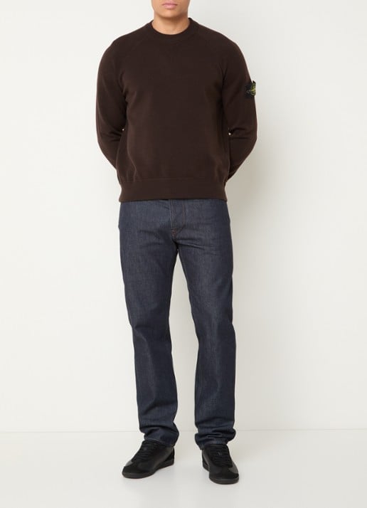 Stone Island S01A1 fijngebreide trui in scheerwolblend met logo - voorkant 2 bruin