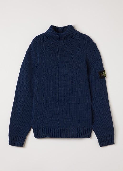 Stone Island S01A2 grofgebreide trui met col - voorkant donkerblauw