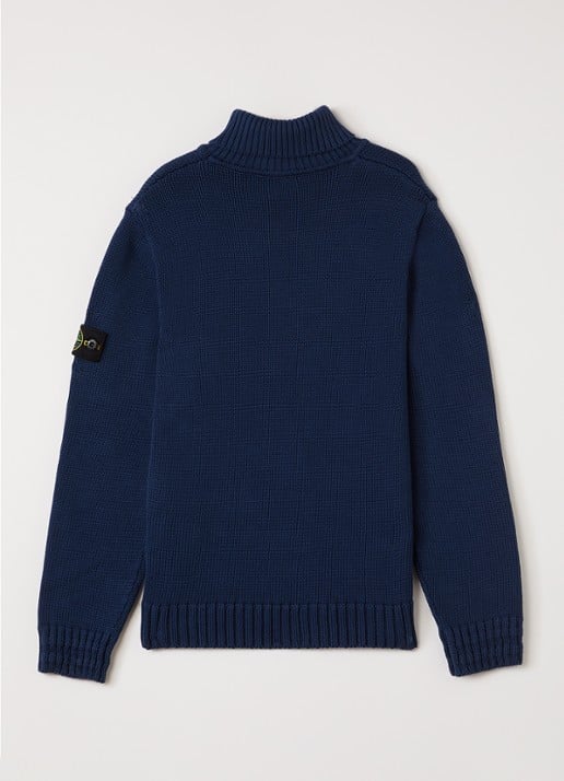 Stone Island S01A2 grofgebreide trui met col - voorkant 2 donkerblauw