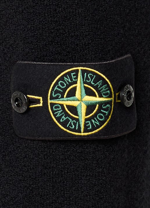 Stone Island S01C4 grofgebreide trui van scheerwol met logo - detail 2 zwart