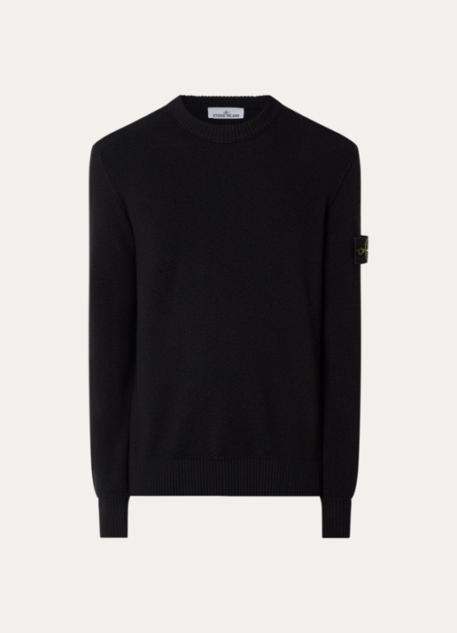 Stone Island S01C4 grofgebreide trui van scheerwol met logo - voorkant 3 zwart
