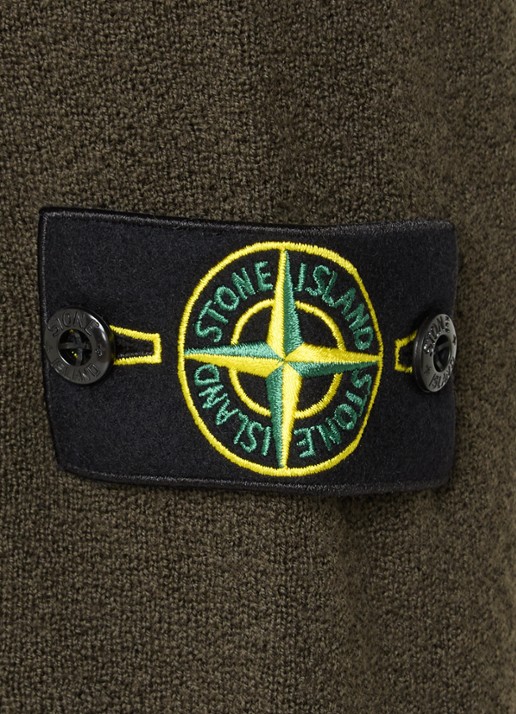 Stone Island S01C4 grofgebreide trui van scheerwol met logo - detail 2 donkerbruin