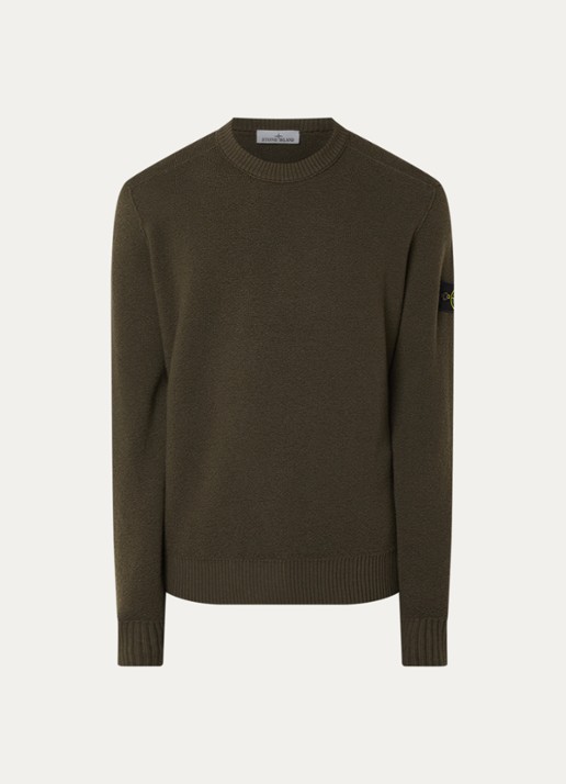 Stone Island S01C4 grofgebreide trui van scheerwol met logo - voorkant 3 donkerbruin