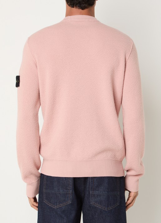 Stone Island S01C4 grofgebreide trui van scheerwol met logo - achterkant roze