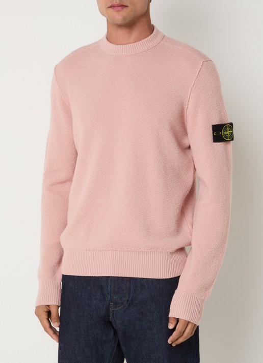 Stone Island S01C4 grofgebreide trui van scheerwol met logo