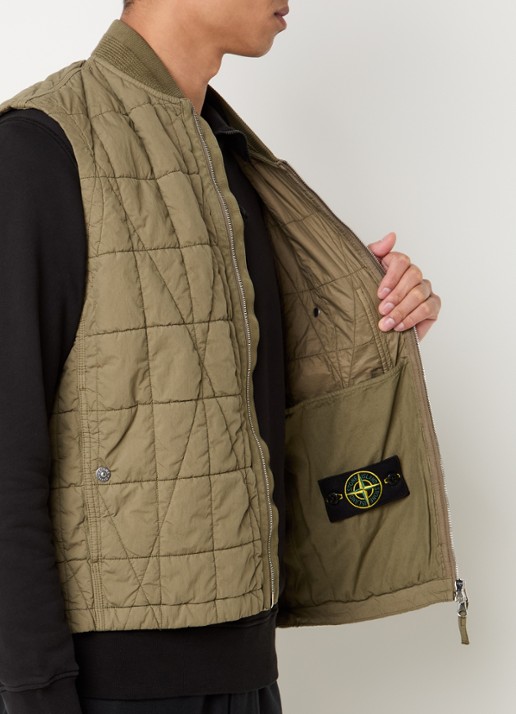 Stone Island S0300 bodywarmer met quilt patroon en steekzakken - detail 2 mosgroen