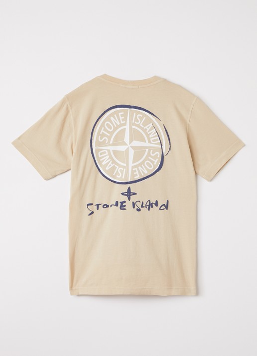 Stone Island S0377 T-shirt met logo- en backprint - voorkant 2 beige