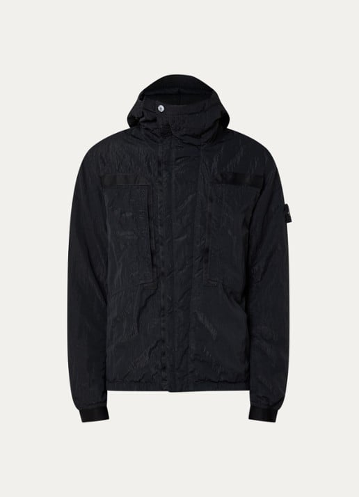 Stone Island S0405 jack met capuchon en logo - voorkant zwart