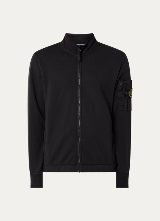 Stone Island S0410 sweater met opgestikte zak en logoborduring - voorkant 2 zwart
