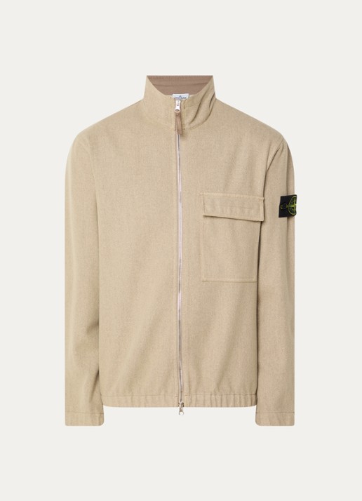 Stone Island S0451 overshirt in wolblend met borstzak - voorkant 4 beige