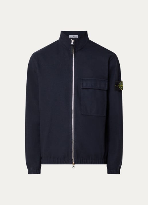 Stone Island S0451 overshirt in wolblend met borstzak - voorkant 4 donkerblauw