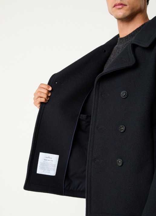 Stone Island S0453 mantel in kasjmierblend met logo - detail 3 donkerblauw