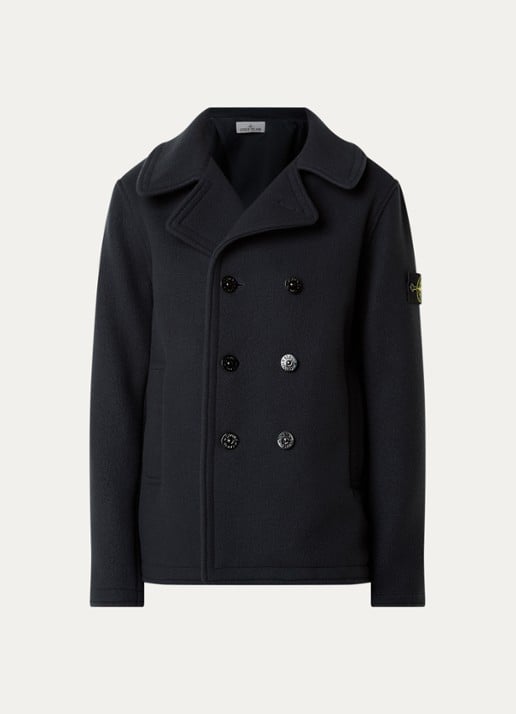 Stone Island S0453 mantel in kasjmierblend met logo - voorkant 5 donkerblauw