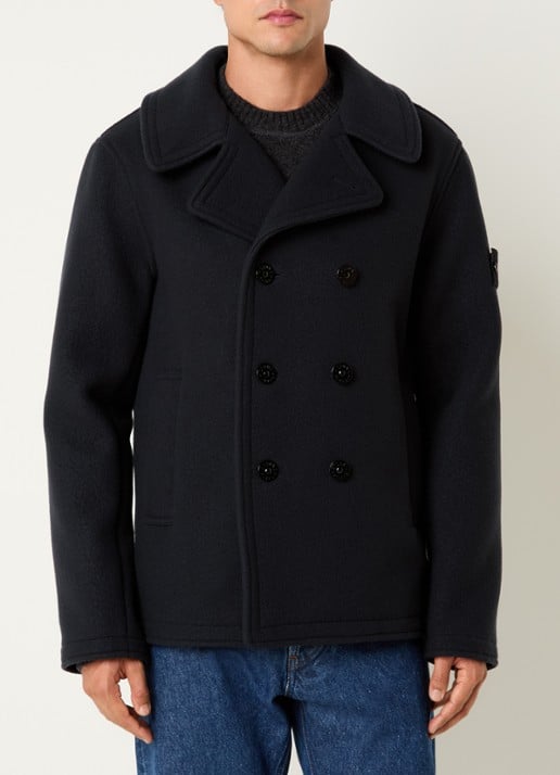 Stone Island S0453 mantel in kasjmierblend met logo