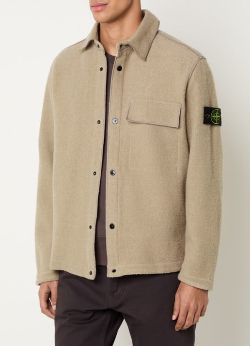 Stone Island S0461 overshirt in wolblend met logo - detail grijs
