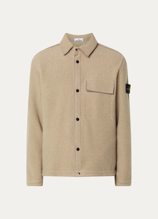 Stone Island S0461 overshirt in wolblend met logo - voorkant 3 grijs