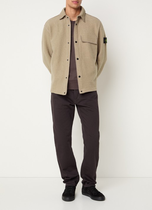 Stone Island S0461 overshirt in wolblend met logo - voorkant 4 grijs