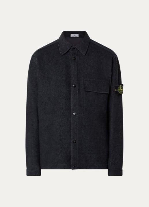 Stone Island S0461 overshirt in wolblend met logo - voorkant 4 donkerblauw