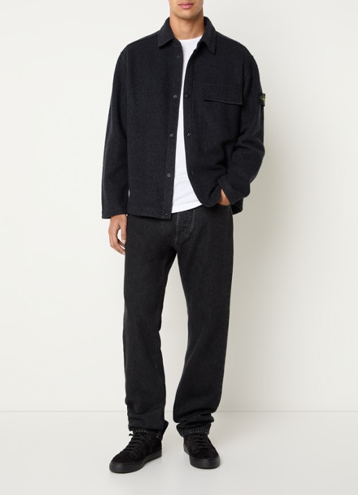 Stone Island S0461 overshirt in wolblend met logo - voorkant 5 donkerblauw