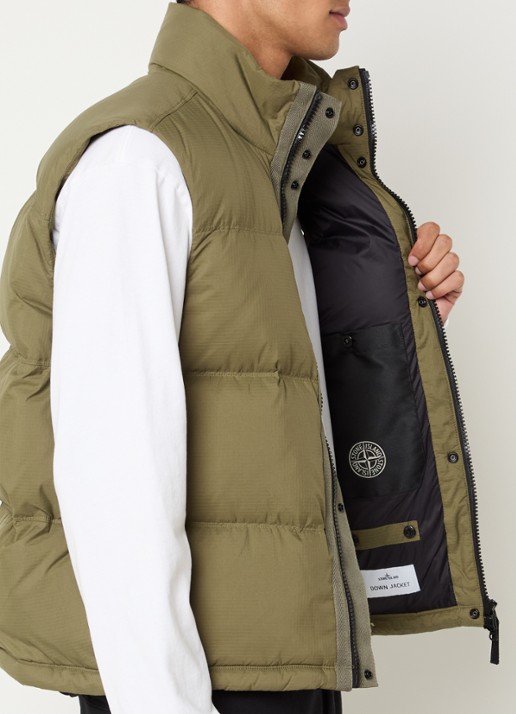Stone Island S0483 gewatteerde bodywarmer met donsvulling - detail 2 legergroen