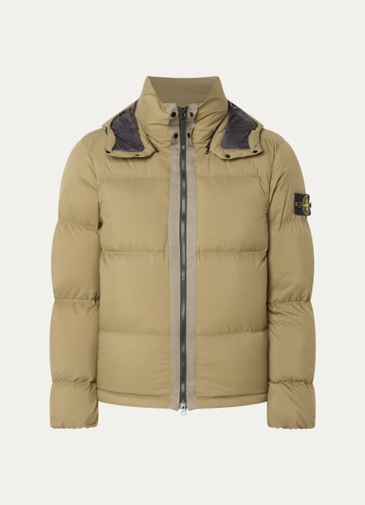 Stone Island S0483 puffer jack met donsvulling en afneembare capuchon - voorkant mosgroen