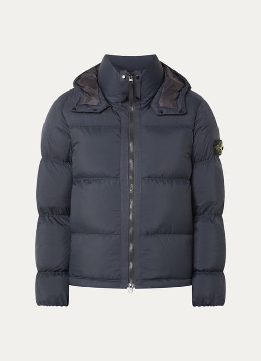 Stone Island S0483 puffer jack met donsvulling en afneembare capuchon - voorkant donkerblauw