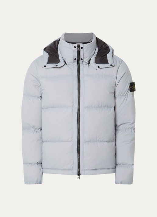 Stone Island S0483 puffer jacket met donsvulling en afneembare capuchon - voorkant grijs