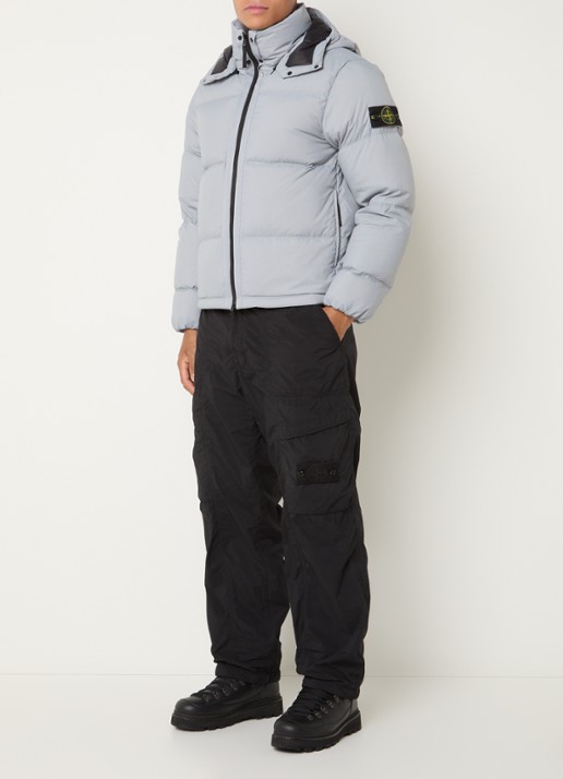 Stone Island S0483 puffer jacket met donsvulling en afneembare capuchon - voorkant 2 grijs