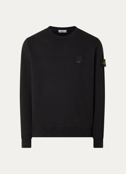 Stone Island S0A20 sweater met logo en borstzak - voorkant 3 zwart
