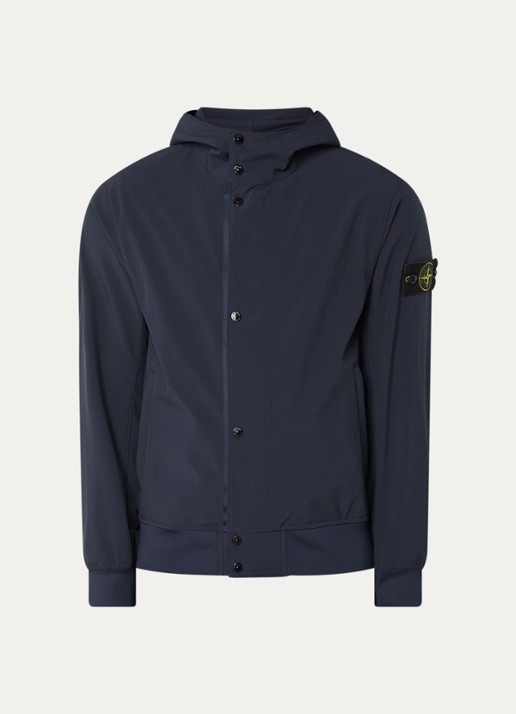 Stone Island S0A22 softshell jack met capuchon en ritszakken - voorkant 5 donkerblauw