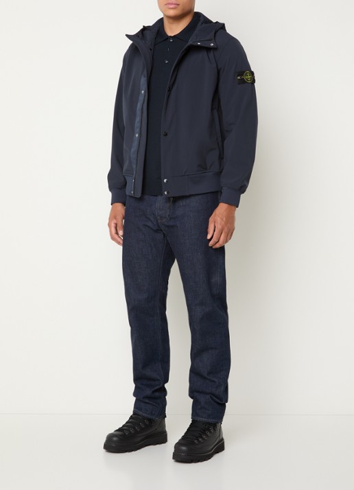 Stone Island S0A22 softshell jack met capuchon en ritszakken - voorkant 6 donkerblauw