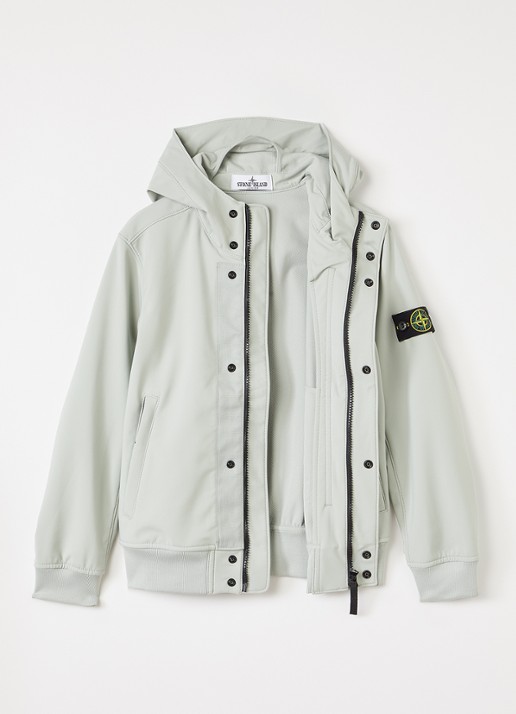 Stone Island S0A22 softshell jack met logo en waterafstotende coating - voorkant 3 lindegroen
