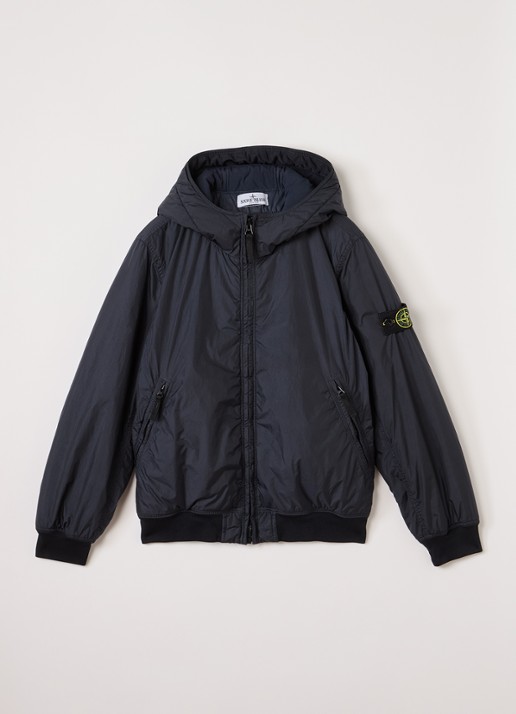 Stone Island S0A23 gewatteerd bomberjack met capuchon - voorkant donkerblauw