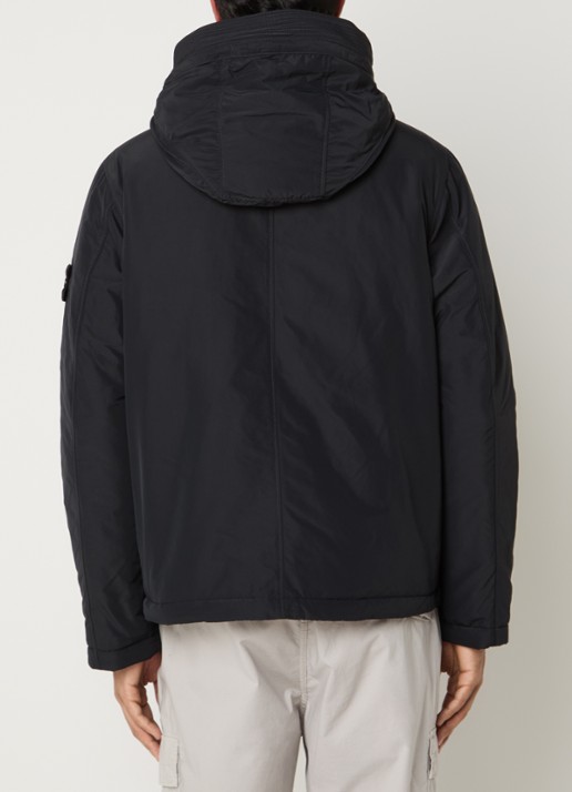 Stone Island S0A26 gewatteerde parka met capuchon en steekzakken - achterkant zwart