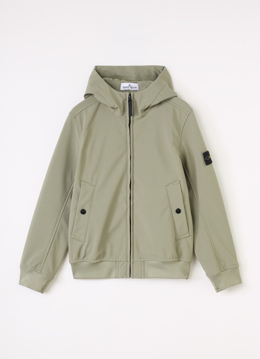 Stone Island S0B22 softshell jack met logo - voorkant 2 olijfgroen