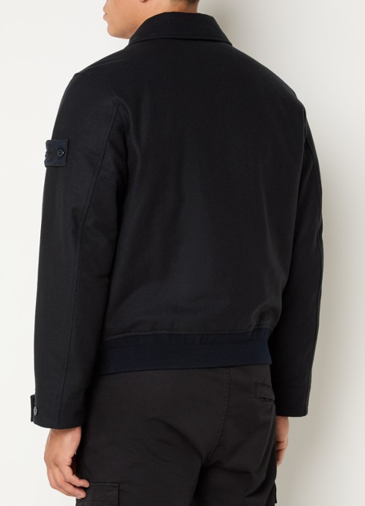 Stone Island S0F24 jack in wolblend met opgestikte zakken - achterkant 6 donkerblauw