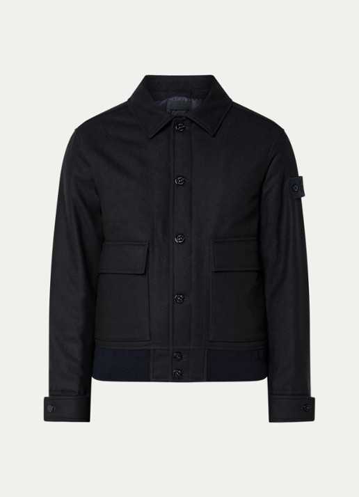 Stone Island S0F24 jack in wolblend met opgestikte zakken - voorkant 4 donkerblauw