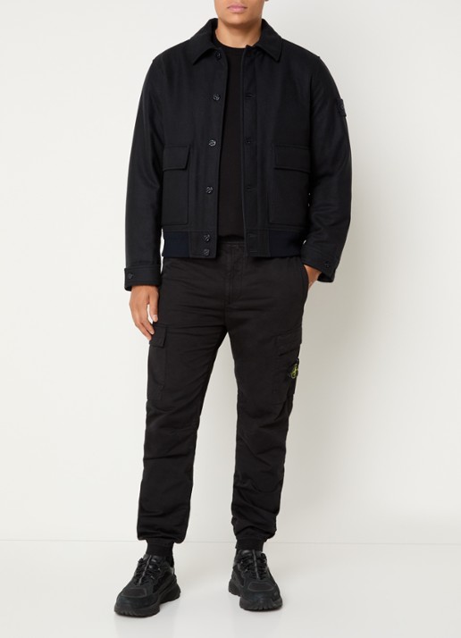 Stone Island S0F24 jack in wolblend met opgestikte zakken - voorkant 5 donkerblauw
