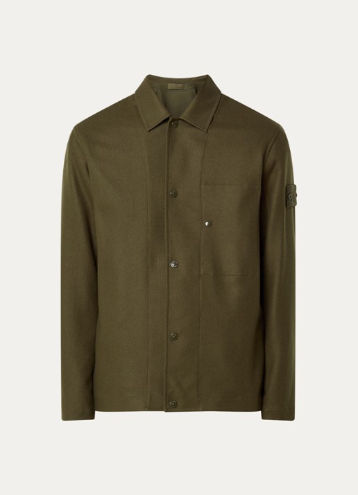 Stone Island S0F24 overshirt in wolblend - voorkant 3 legergroen
