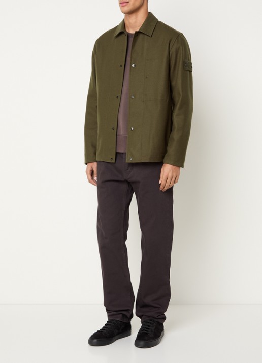 Stone Island S0F24 overshirt in wolblend - voorkant 4 legergroen