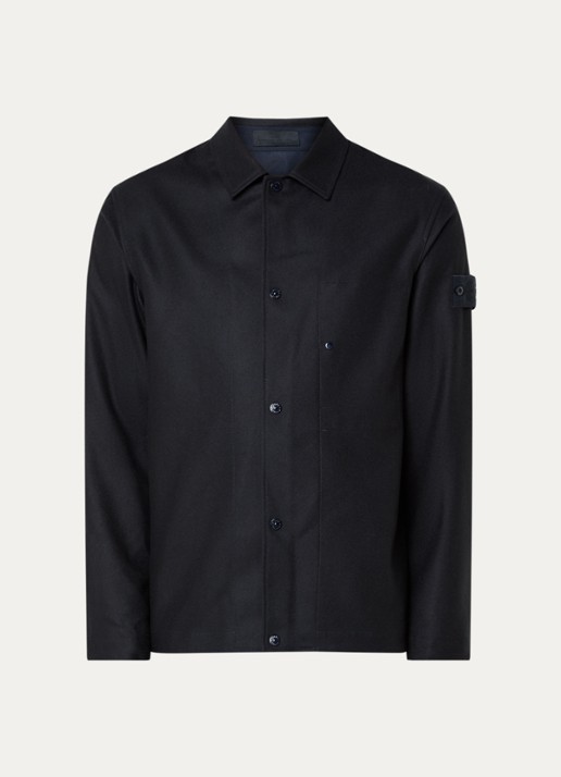 Stone Island S0F24 overshirt in wolblend - voorkant 4 donkerblauw