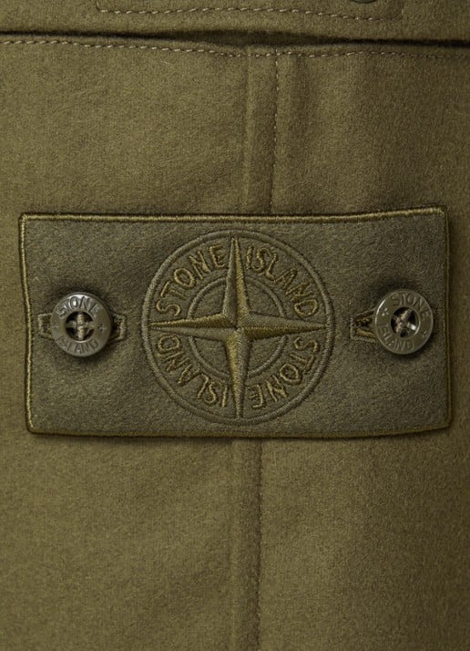 Stone Island S0F24 tapered fit cargobroek in scheerwolblend met klepzakken - detail 6 bronsgroen
