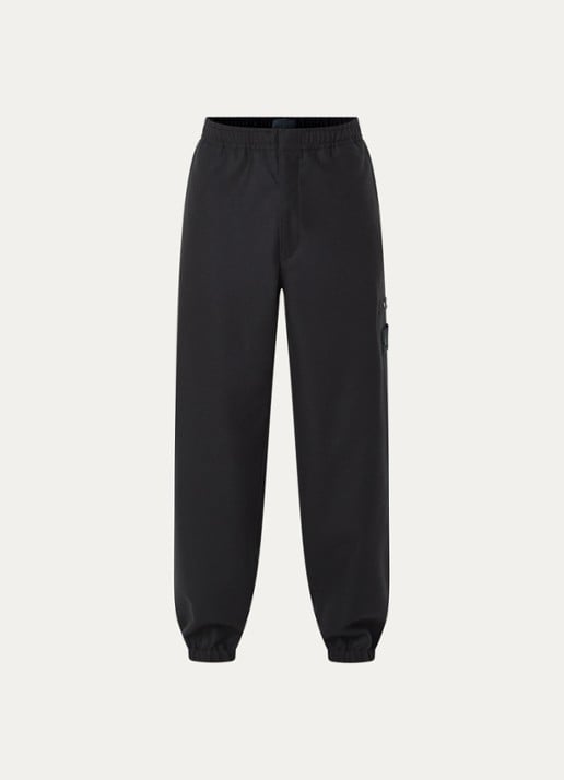 Stone Island S0F24 tapered fit cargobroek in scheerwolblend met klepzakken - voorkant 5 donkerblauw